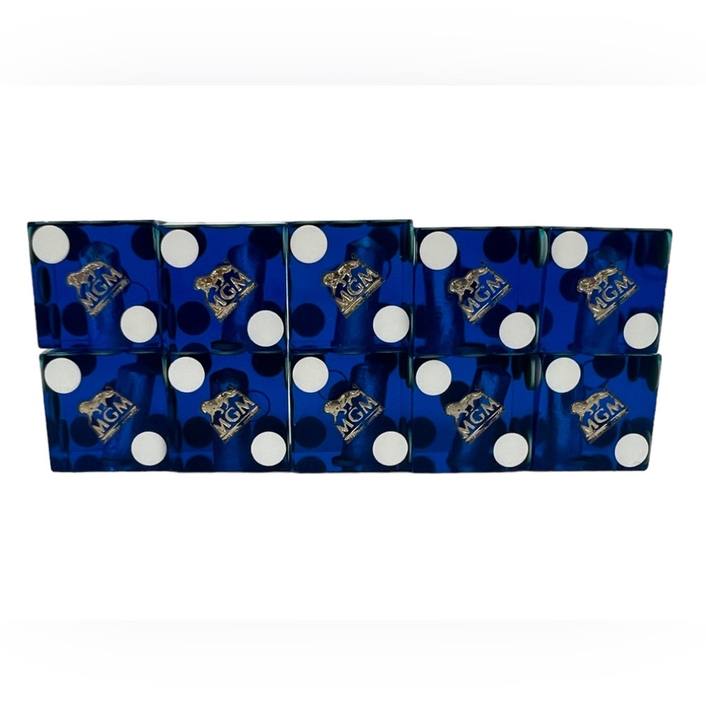 MGM Casino Dice Lot Of 10 Blue Cancelled Drilled Translucent Number Vintage